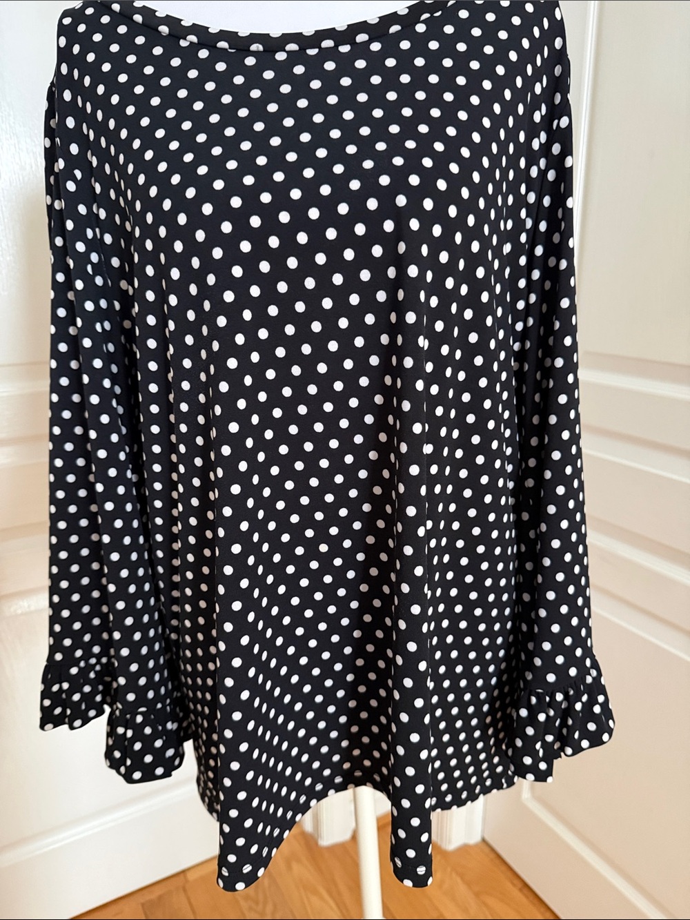 Michael Kors Black & White Polka Dot Long Sleeve Top